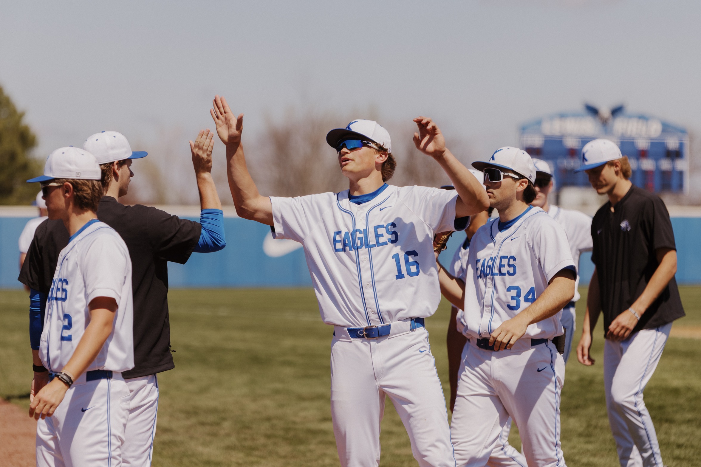 Baseball players giving each other high fives
