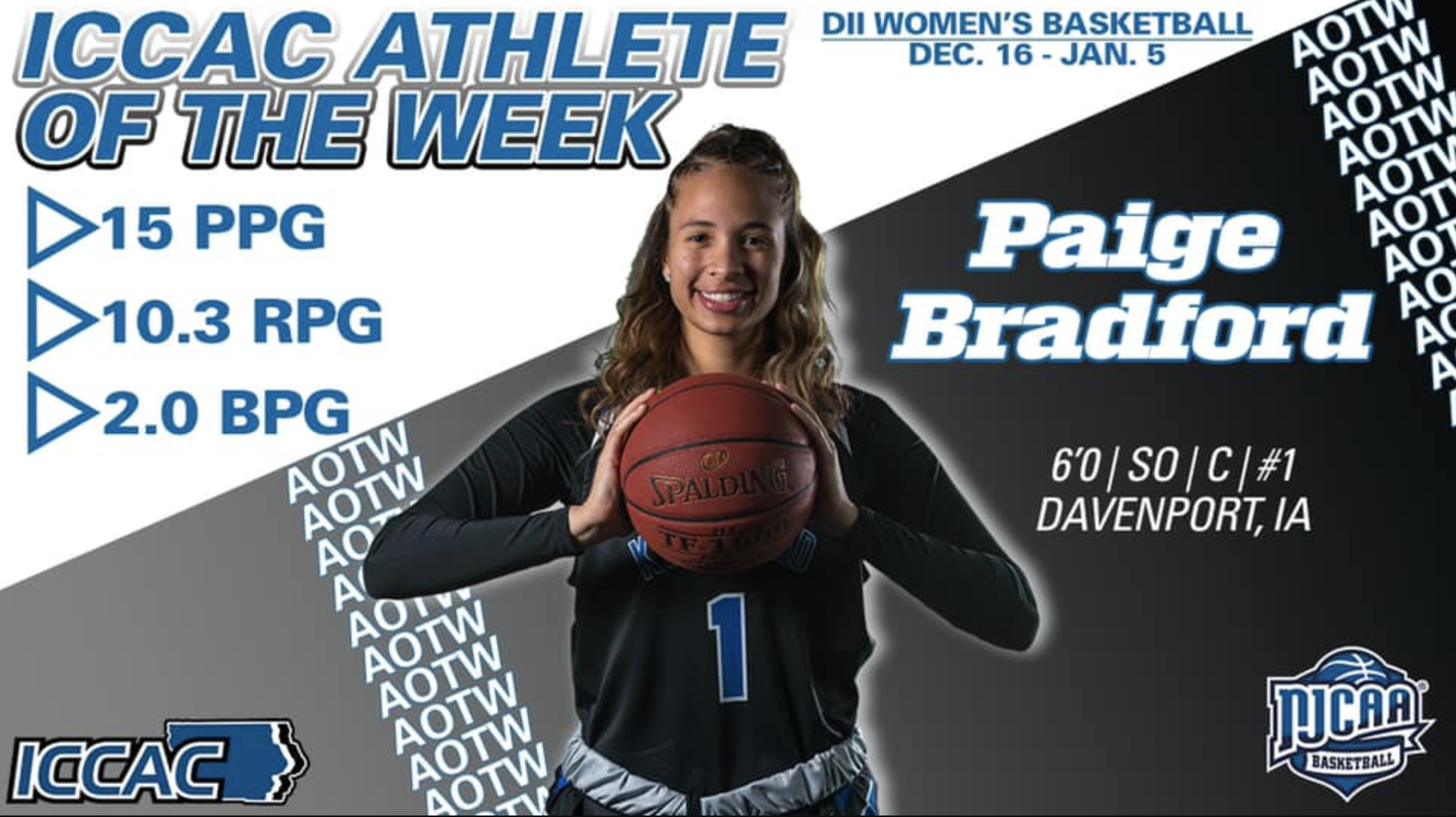 Paige Bradford named ICCAC Athlete of the Week | Dec. 16 - Jan.5